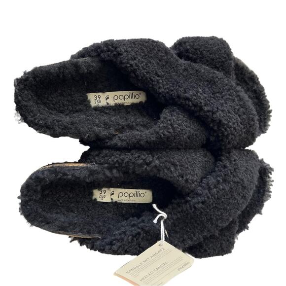 Papillio Birkenstock Daytona Shearling Black Platform Sandals Women Size 39 EU - Picture 3 of 16